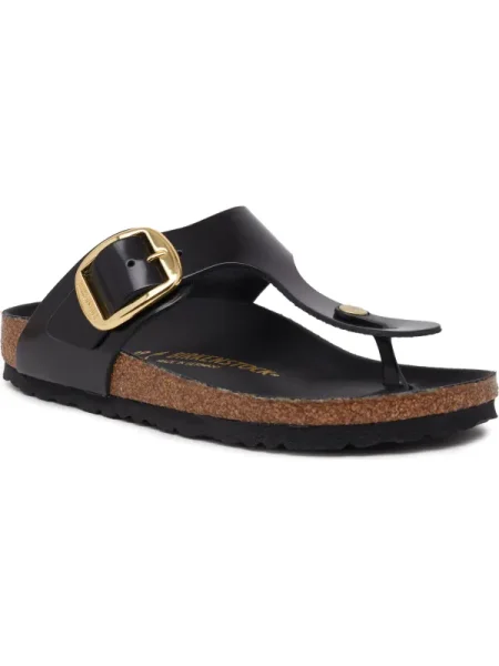 Șlapi Birkenstock din piele cu cataramă negru