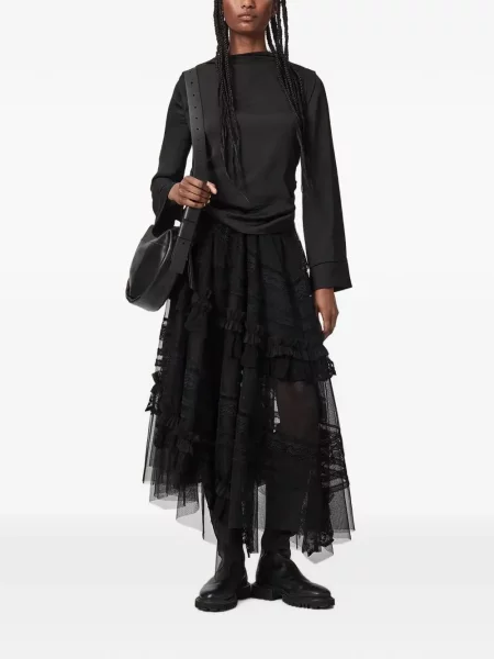 Fustă midi Allsaints din dantelă negru