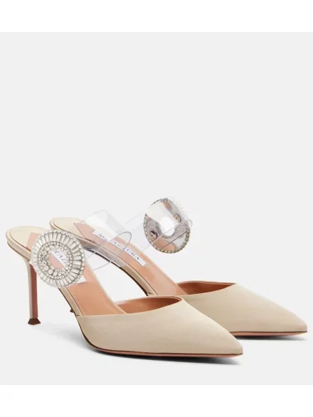 Papuci tip mules Aquazzura de cristal bej