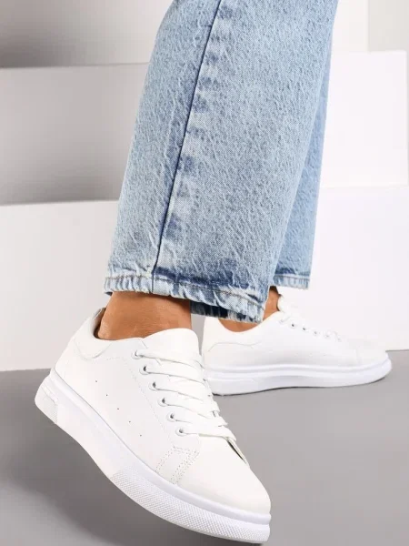 Sneakerși Albi Înnodați cu Talpă Plată și Inserție Modernă Zanelih alb
