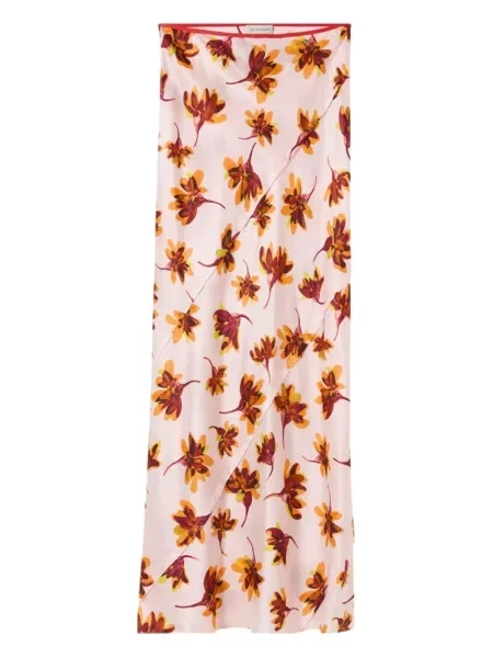 Fusta maxi Lee Mathews cu model floral cu imagine roz