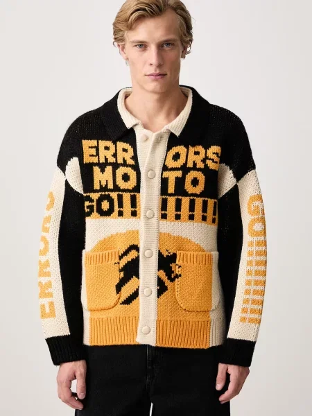 House of Errors Moto cardigan cu amestec de lână pentru bărbați