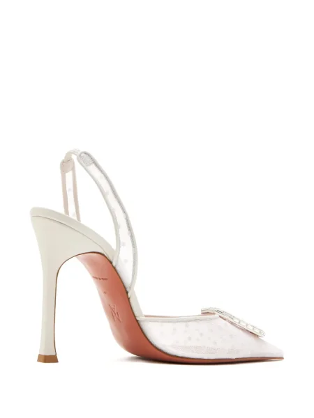 Pantofi cu toc Amina Muaddi cu buline de cristal alb