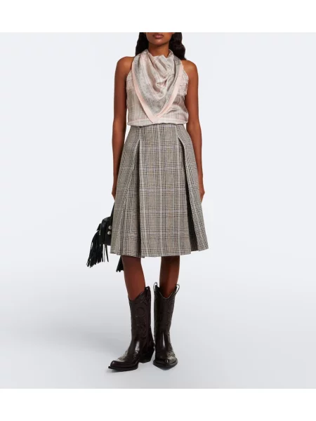 Top Acne Studios de mătase în carouri roz