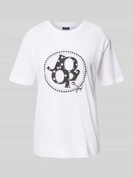 T-shirt z obszyciem z ozdobnych kamieni model ‘Tammi’ Joop! biała