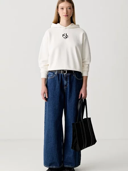 Karl Lagerfeld Jeans mikina s kapucňou dámska s bavlnou béžová