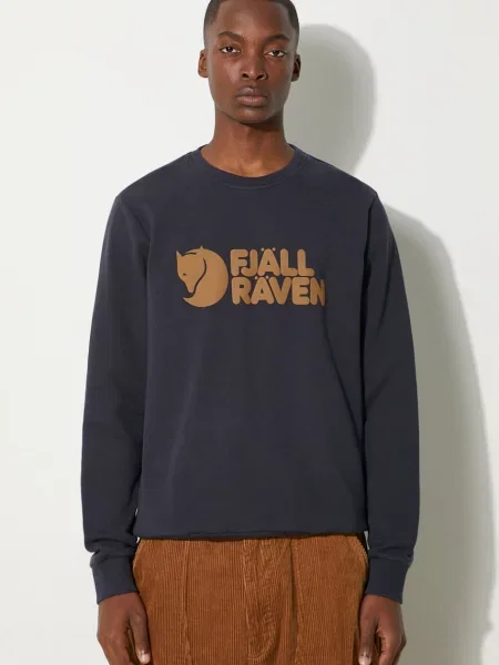 Bluza z logo i okrągłym dekoltem w kolorze granatowym Fjällräven niebieska
