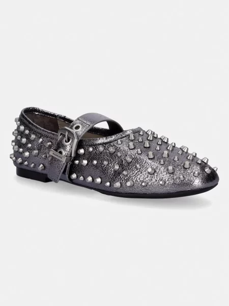 AllSaints balerini de piele Sabine Stud Shoe argintiu