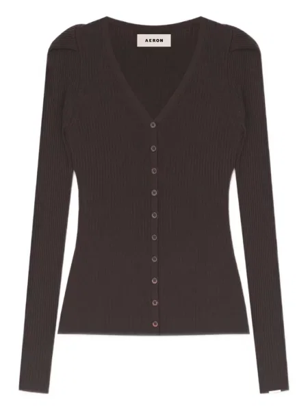 Kardigan áeron z dekoltem w serek brązowy