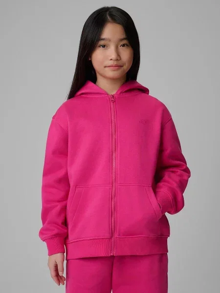 Bluza dresowa loose z kapturem dziewczęca 4F różowa