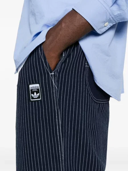 Geacă parka Adidas cu dungi cu glugă cu șireturi albastru