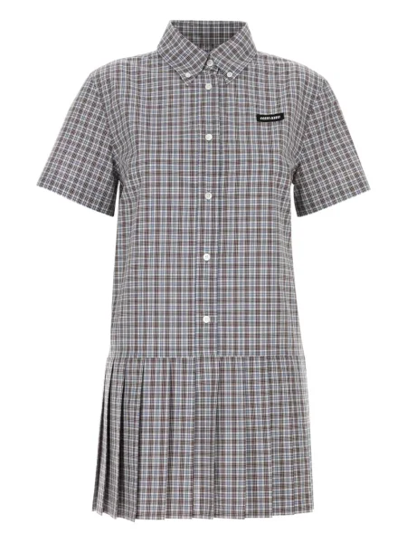 Sukienka koszulowa Miu Miu w kratkę plisowana garniturowa czerwona