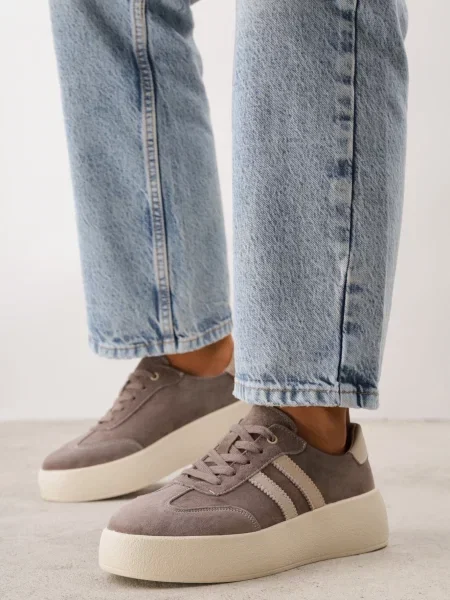 Sneakers retro tip tenis pe platformă din piele întoarsă naturală Noanela maro