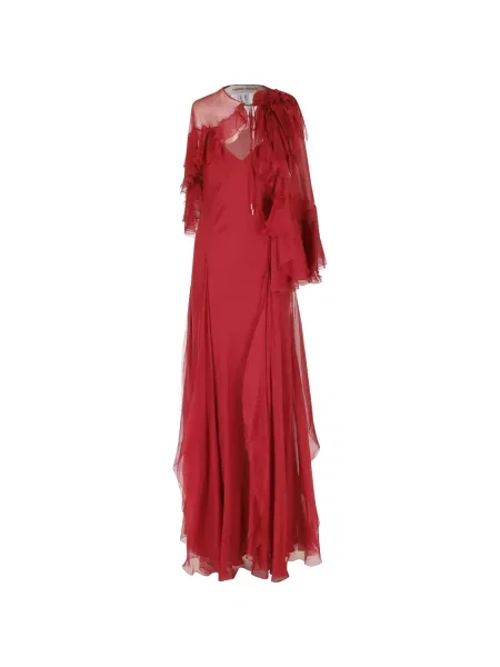 Rochie maxi Alberta Ferretti de mătase cu volane roșu