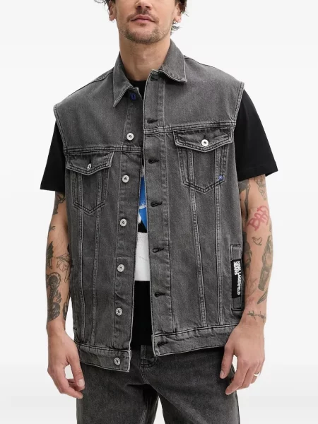Geacă de blugi Karl Lagerfeld Jeans fără mâneci negru