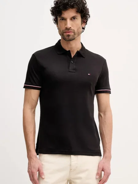 Polo majica Tommy Hilfiger s aplikacijom crna