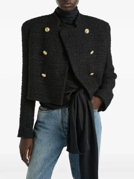 Geacă Balmain din tweed negru