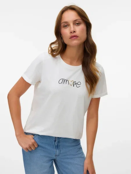 VERO MODA Tricou VMIKAMI auriu / negru alb