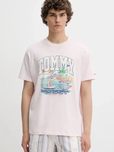 Тениска Tommy Jeans с принт розово