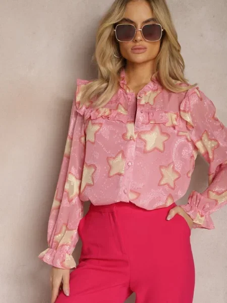 Koszula Ozdobiona Falbankami i Wzorem w Limixa różowa