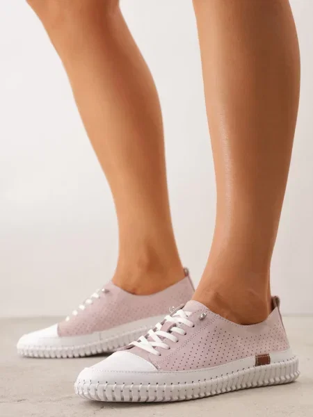 Pantofi sport perforați din piele naturală cu talpă elastică Pigina roz