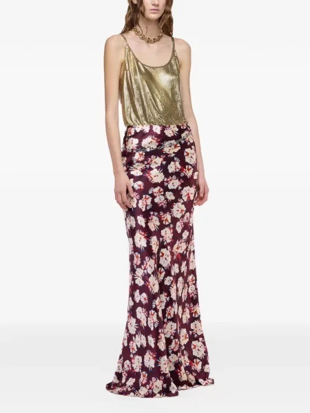 Fusta maxi Rabanne de mătase cu model floral roz