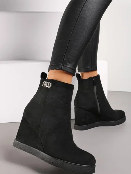 Botine cu zirconii pe platformă Calgrana negre