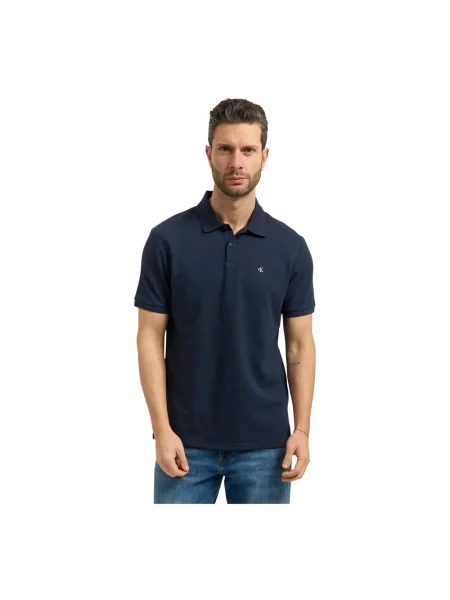 Koszulka polo o kroju straight fit z wyhaftowanym logo Calvin Klein Jeans niebieska