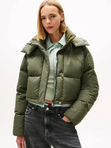 Tommy Jeans Geacă de puf ALASKA GRID | Cropped Fit verde