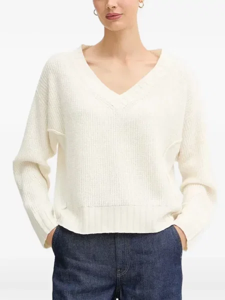 Pulover Benetton cu decolteu în V alb
