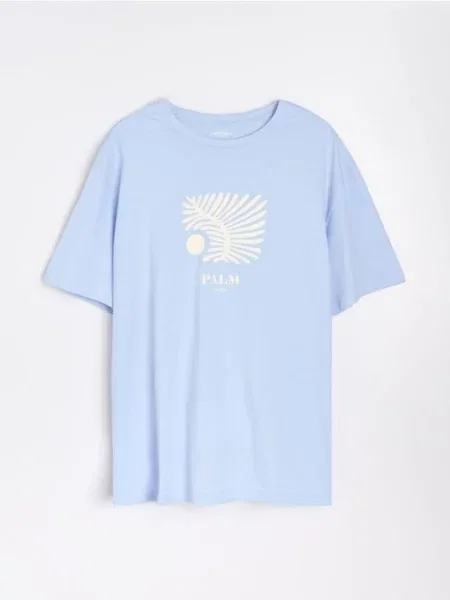 Sinsay koszulka comfort z krótkim rękawem błękitny