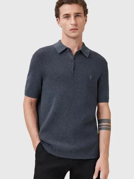 AllSaints tricou polo din amestec de lână ASPEN bleumarin uni