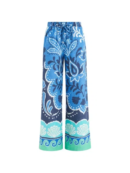 Pantaloni palazzo Banana Moon cu imagine cu model paisley cu cordon albastru
