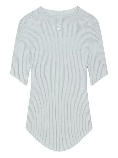 Къс оребрен топ Courreges синьо