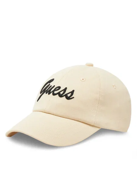 Шапка с козирка Guess с апликация бежово
