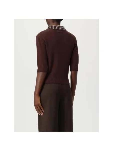 PINKO Swetry Kobieta S Sweter Polo z Dzianiny Prążkowanej brązowy