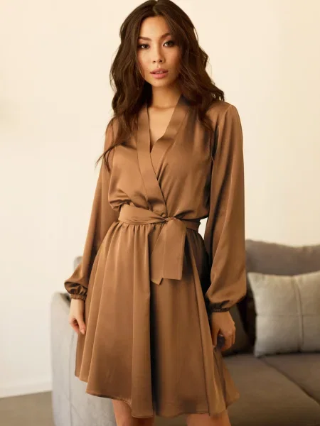 Сукня міні Seventeen шовк коричневий