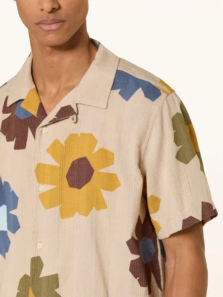 Knowledgecotton Apparel Košile S Krátkým Rukávem Střih Comfort Fit / hnědá / žlutá béžová