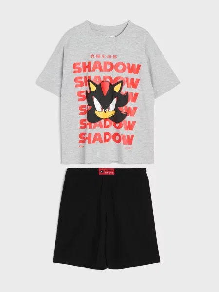 Sinsay Dvoudílné pyžamo s potiskem a příměsí viskózy Sonic the Hedgehog šedá