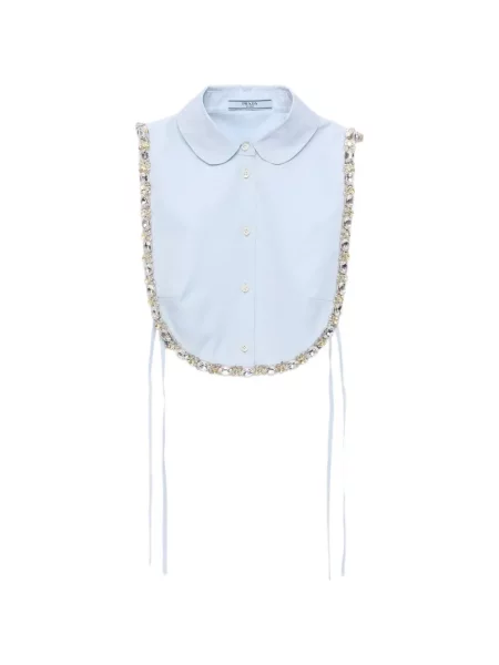 Vestă Prada din poplin cu legături albastru