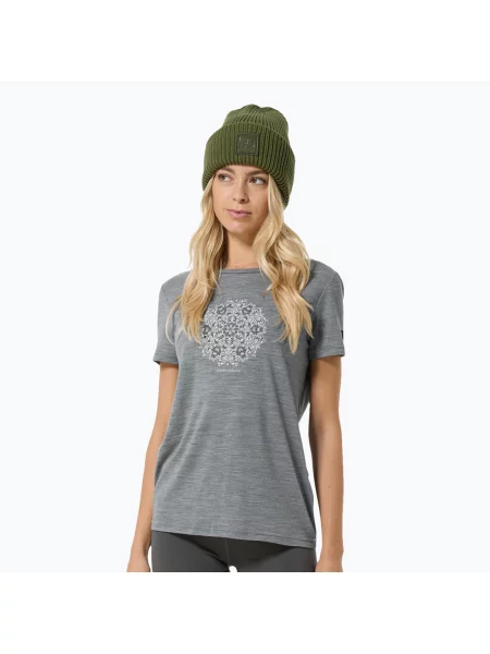 Koszulka super.natural Ornament Tee cashmere grey melange/leaf melange/white stone biała