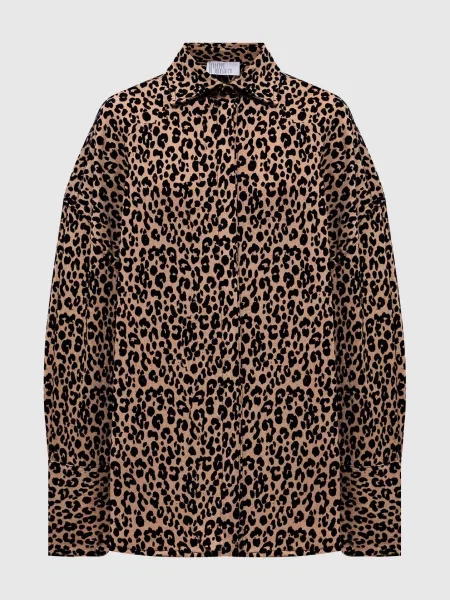 Подовжена сорочка в фактурний анімалістичний принт Giuseppe Di Morabito Milano бежева