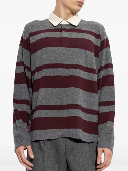 Lung tricou polo Frame cu dungi gri