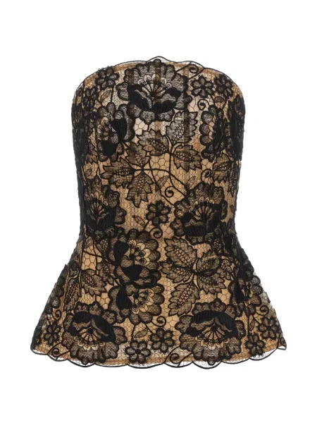 Top Elie Saab cu model floral din dantelă negru