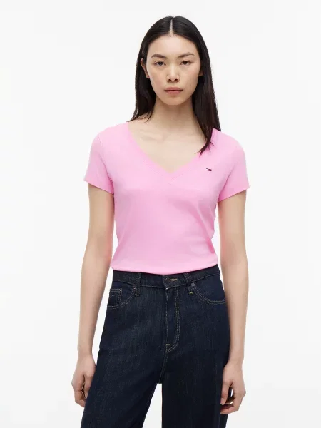 Tommy Jeans Tricou ecru / roz negru