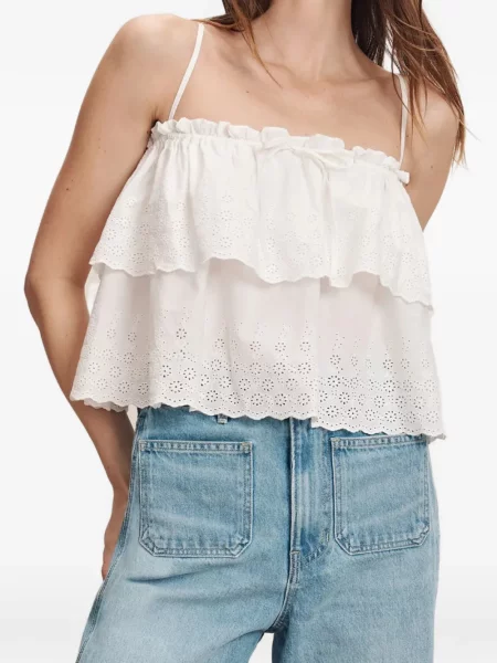 Top Veronica Beard cu broderie alb