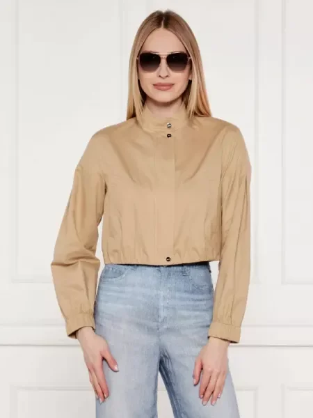 Marc Cain Kabát | Cropped Fit selyem hozzáadásával bézs