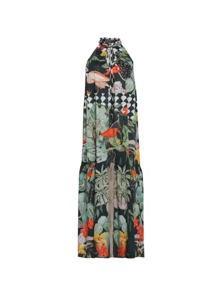 Rochie maxi Amir Slama cu imagine cu imprimeu tropical negru