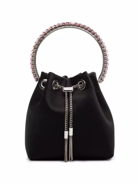Satynowa torebka bucket Jimmy Choo elegancka czarna