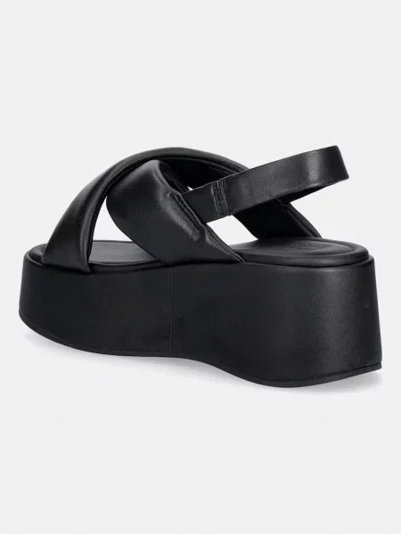 Tommy Jeans sandały na platformie skórzane TJW PADDED STRAPS WEDGES czarne